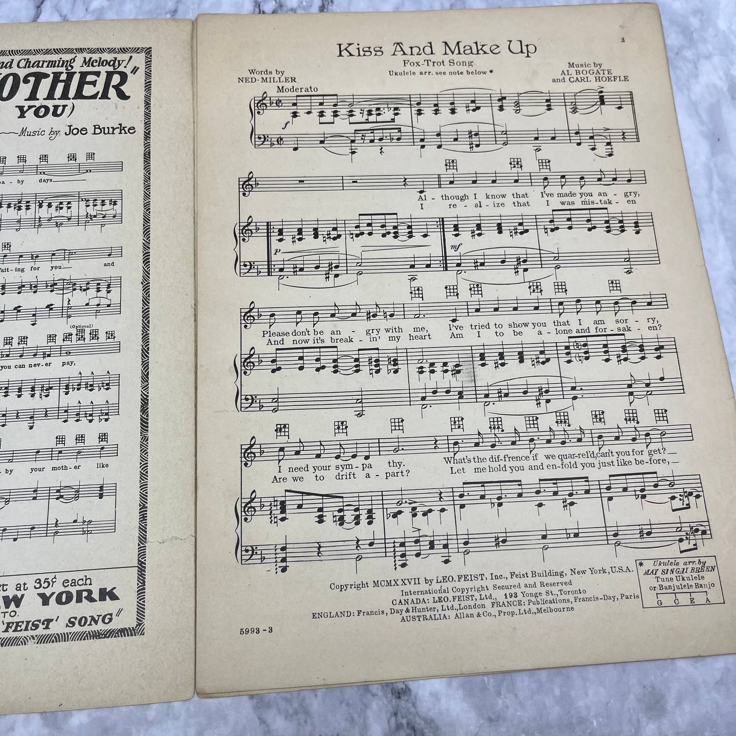 1927 Vintage Sheet Kiss and Make Up Fox Trot Featured by Leonard Leigh TI1