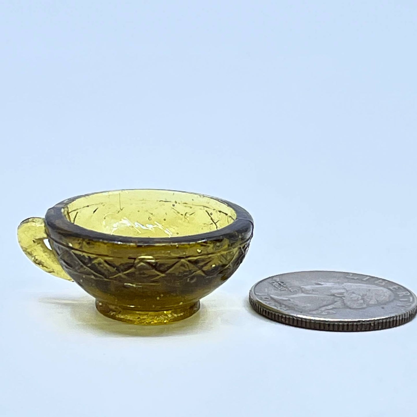 Vtg Tiny Hand Blown Amber Glass Tea Cup Mug Tea Party Dollhouse Miniature SE1