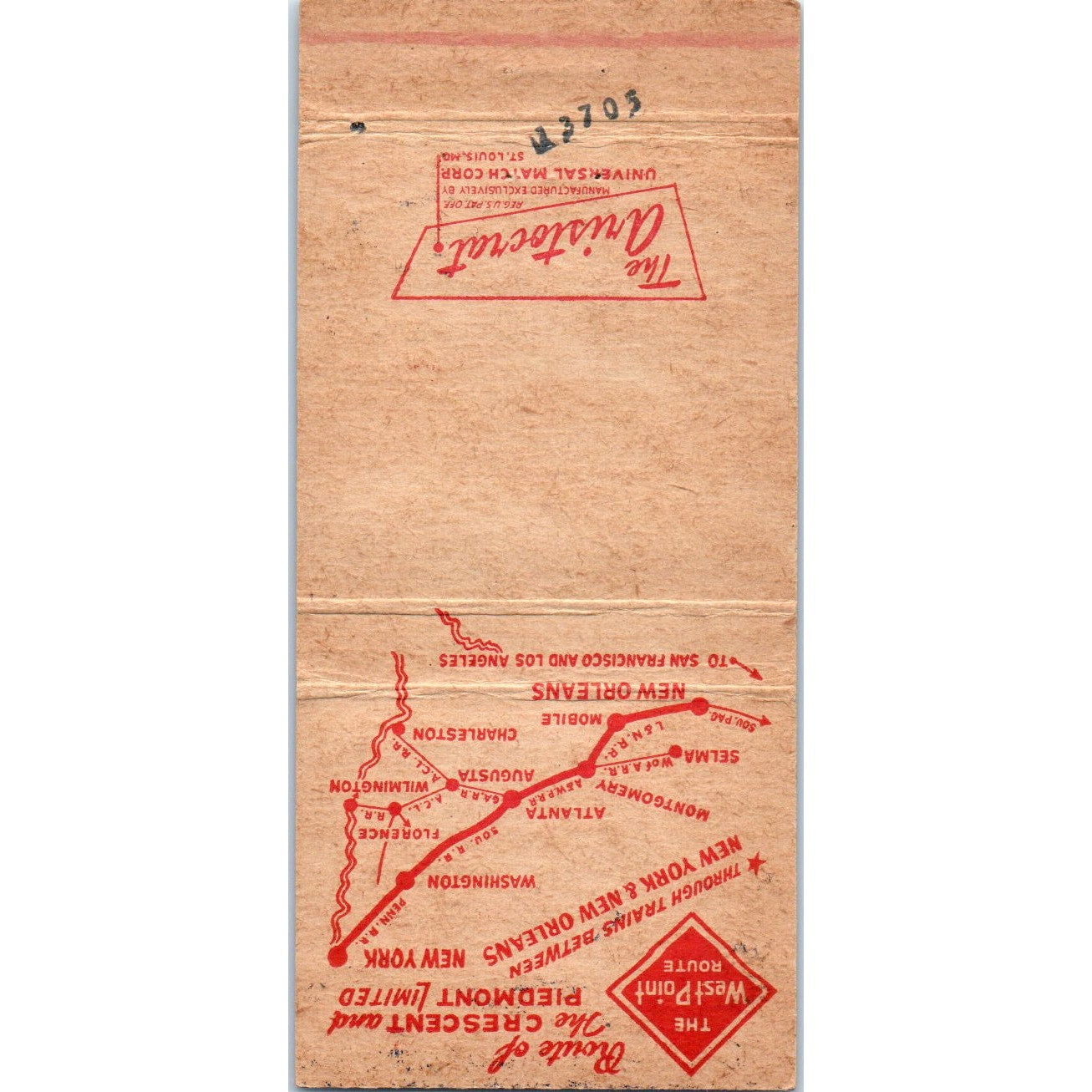 The West Point Route Crescent & Piedmont Ltd Advertising Matchbook Cover MM9-7