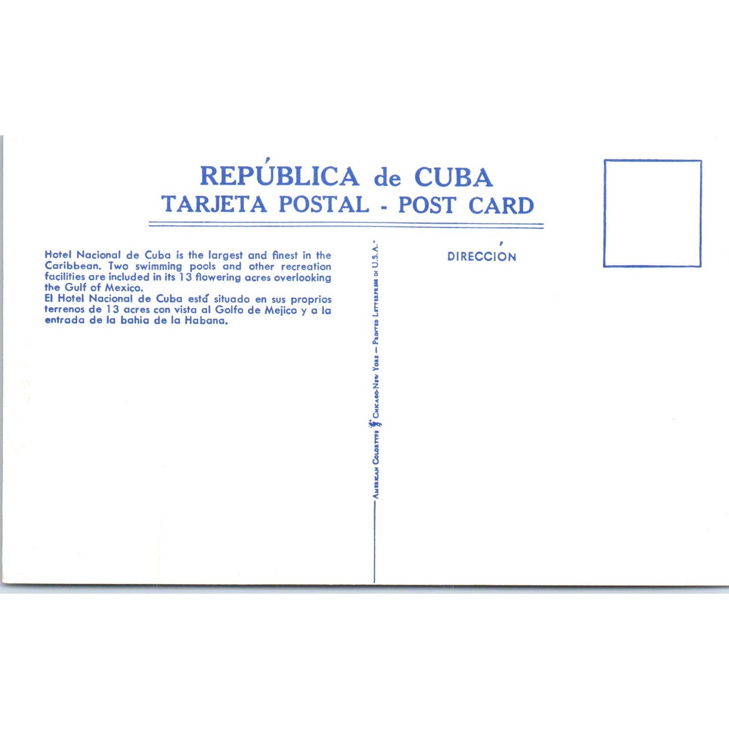 Hotel Nacional de Cuba Havana Cuba Original Postcard TK1-P16