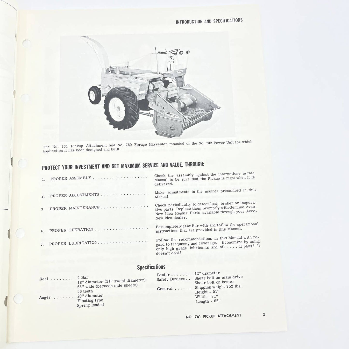 Original 1975 New Idea Operator's Manual US-107 Uni-system Pickup Attachment TB9