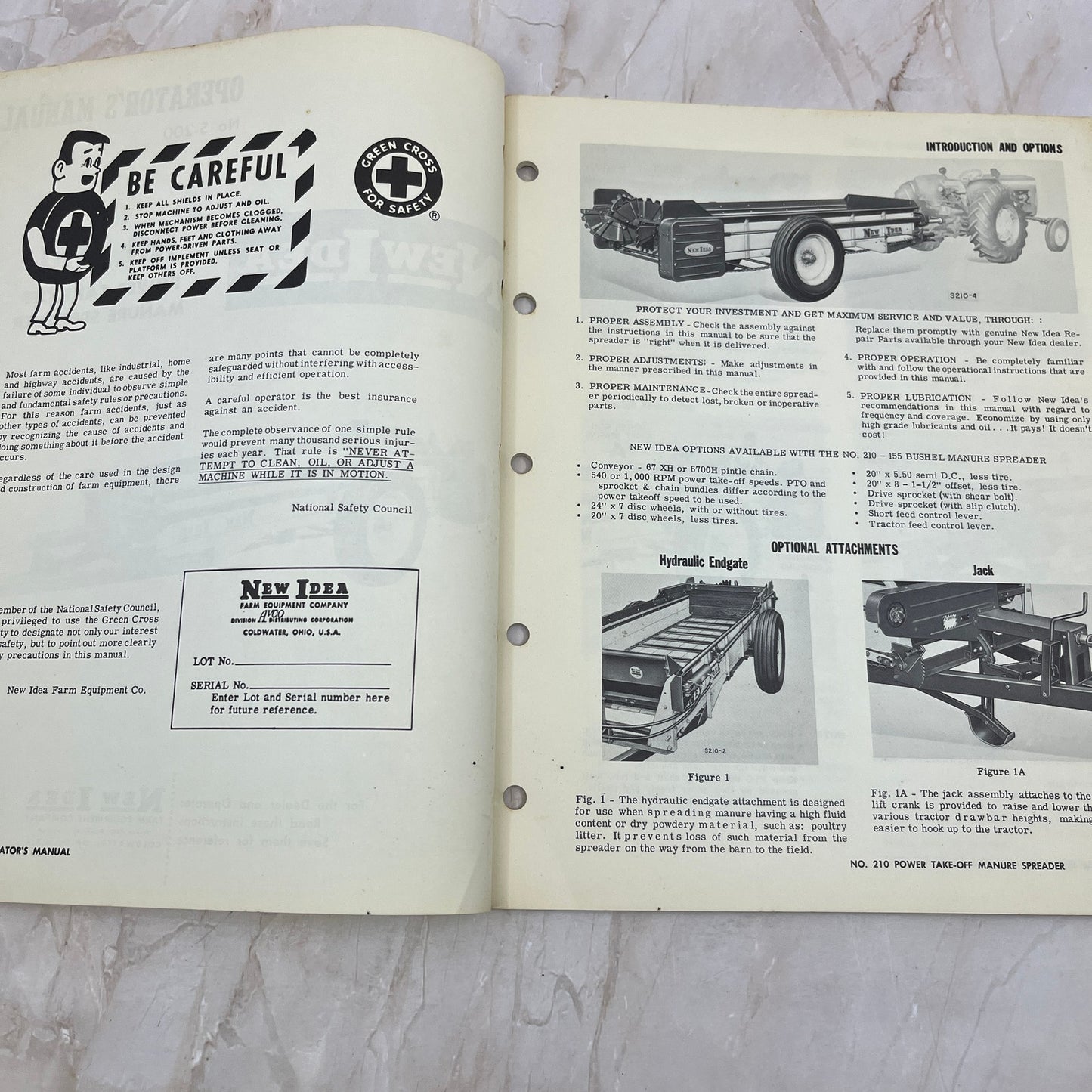 Vintage New Idea Operator's Manual No. 210 Power Take-Off Manure Spreader M1-1
