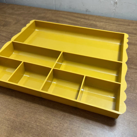 Retro 1970s Mustard Yellow Scalloped Desk Drawer Organizer 9.25 x 8” TA5