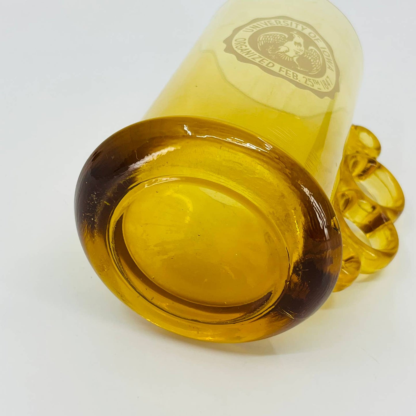 1960s University of Iowa Hawkeyes Amber Glass Mug Stein Knucklebuster TB7