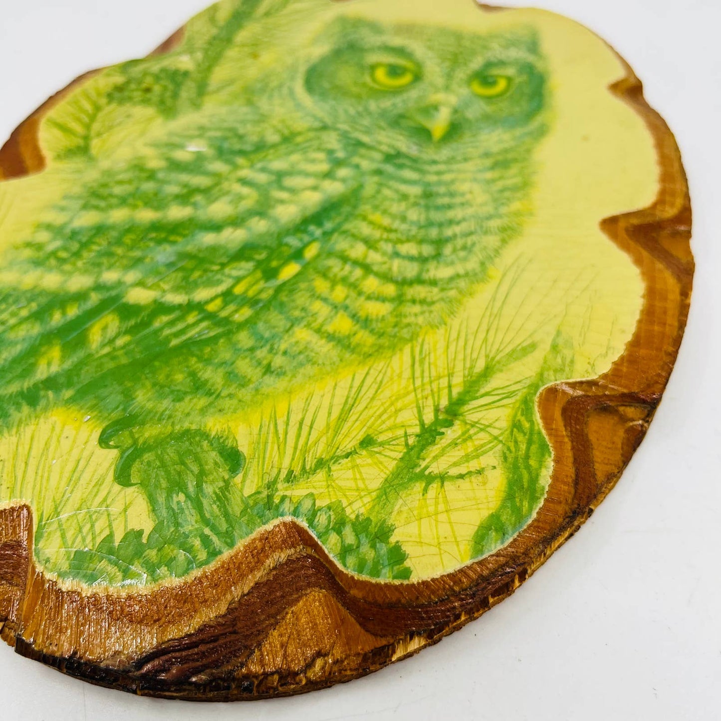 Vtg 1970s Owl Wood Wall Art Plaque Set Decoupage Retro 8 x 6.5” TC7