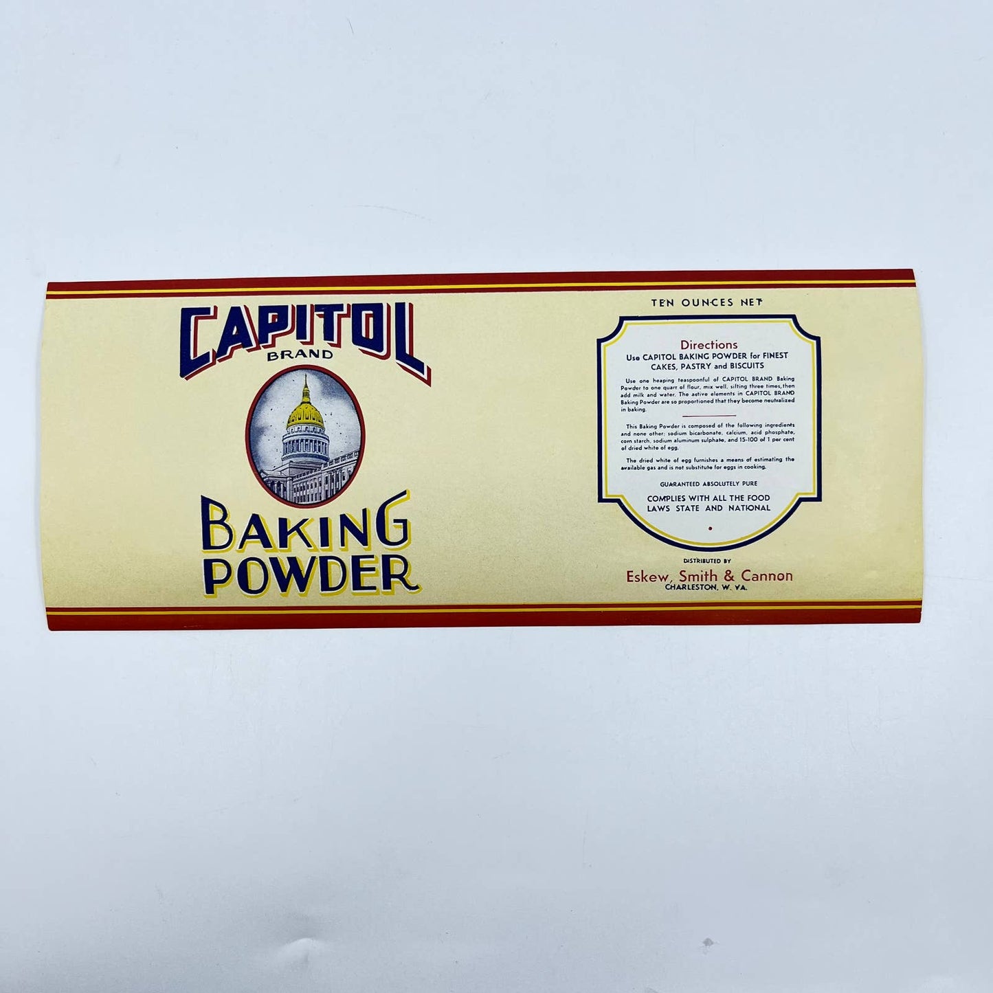 Capitol Baking Powder Can Label Charleston WV Eskew Smith & Cannon FL3