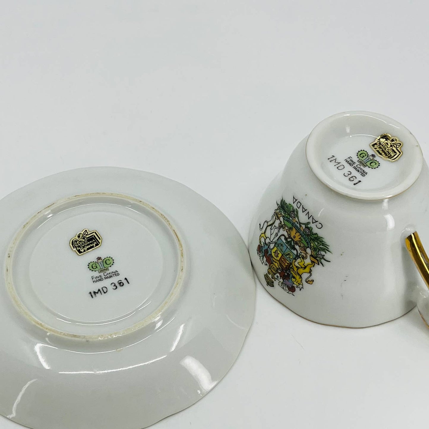 VTG Napco Tea Cup and Saucer Set Canada Canadian Mountie Coat of Arms 1MD361 TB3