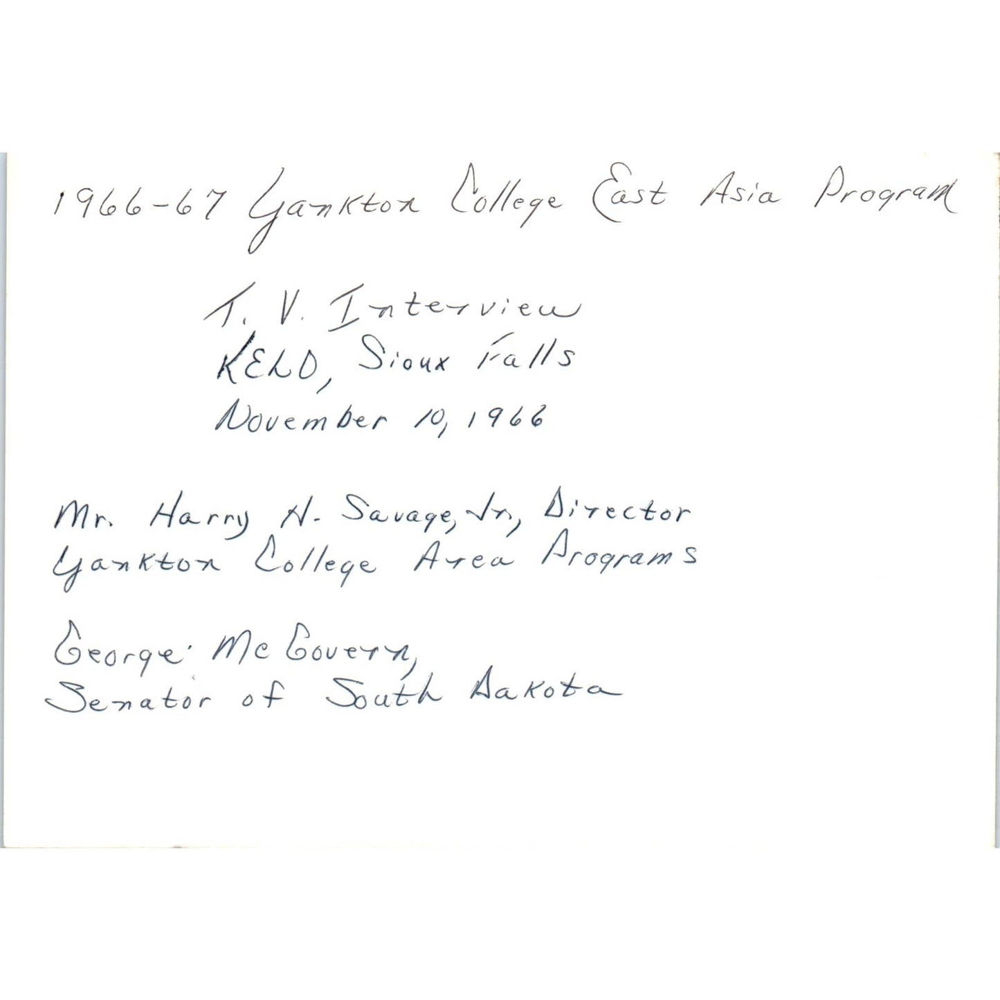 SIGNED Senator George McGovern KELO Interview Harry Savage 1966 Photo 5x7 TK1-P5