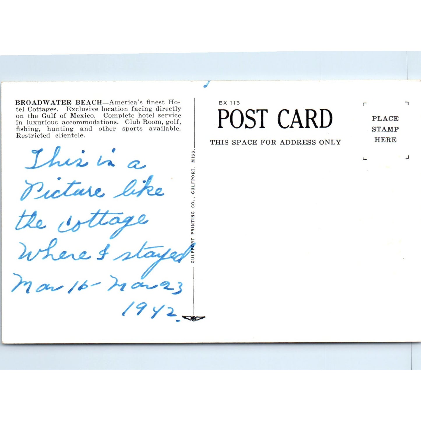 The Broadwater Beach Breeze Swept Cottages Biloxi MS - Original Postcard P3-5