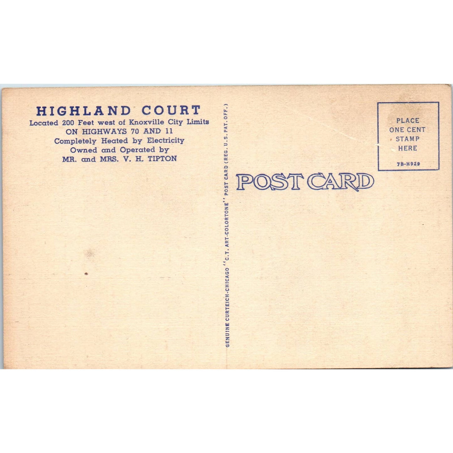 Highland Court Knoxville TN VH Tipton - Original Postcard TJ7-RP2