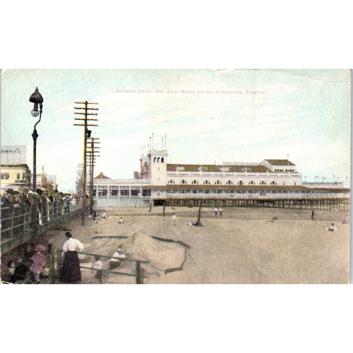 Sand Artist on the Beach 1908 Atlantic City NJ Original Postcard TK1-25