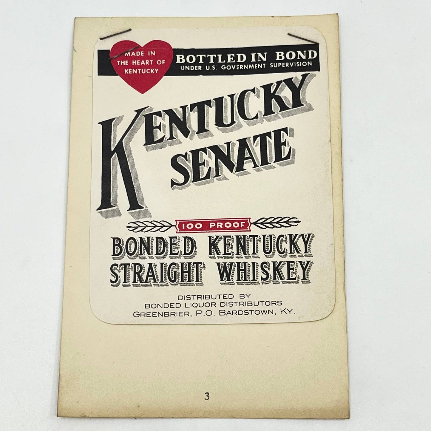 Kentucky Senate Whiskey Label Bonded Liquor Distributors Greenbrier KY