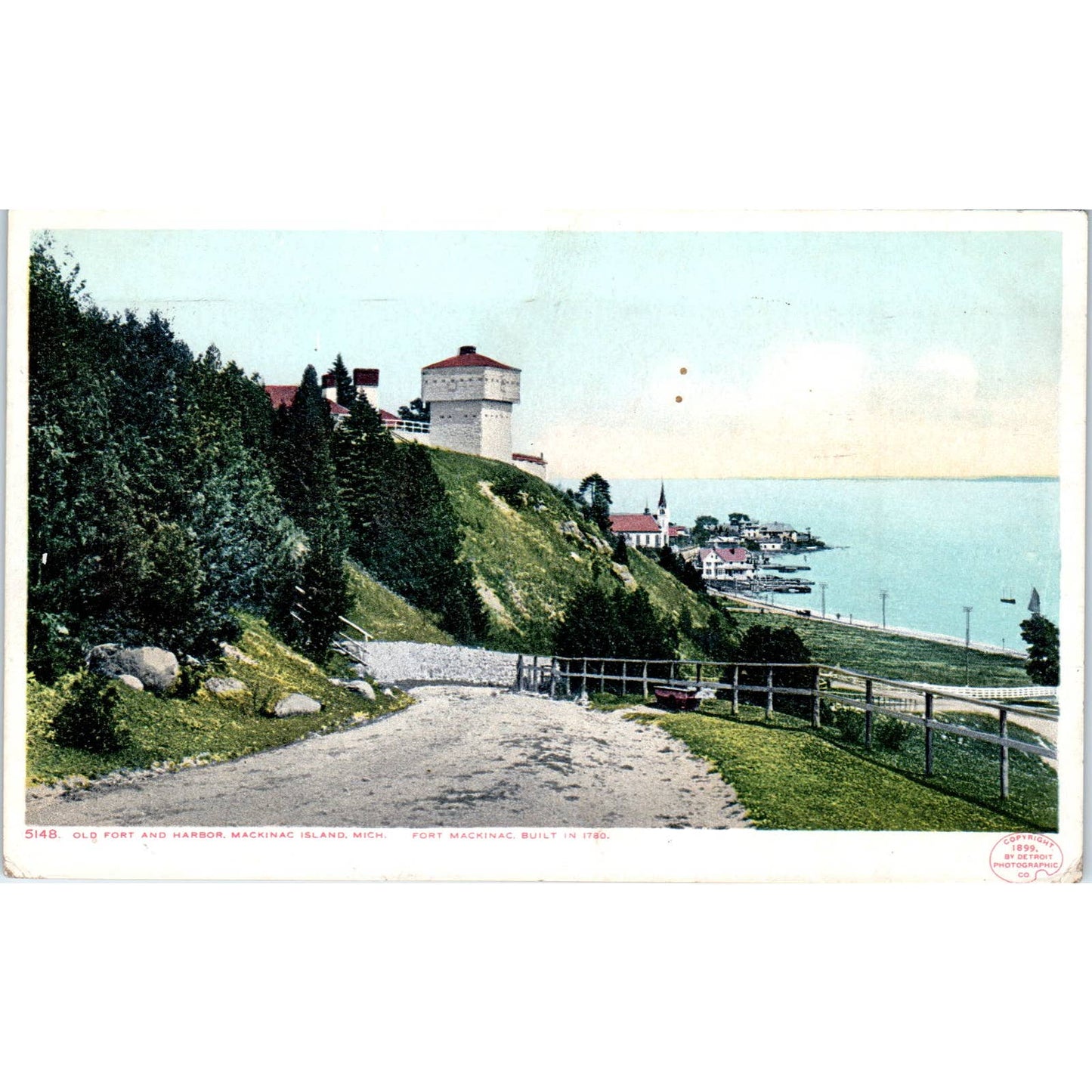 Fort & Harbor Mackinac Island Michigan 1908 - Original Postcard TJ9-P1