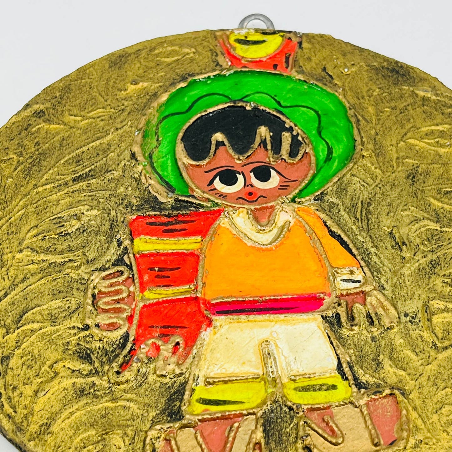 Vintage Mexican Folk Art Wall Plaque 6” Hand Painted Boy and Girl Set of 2 TB7