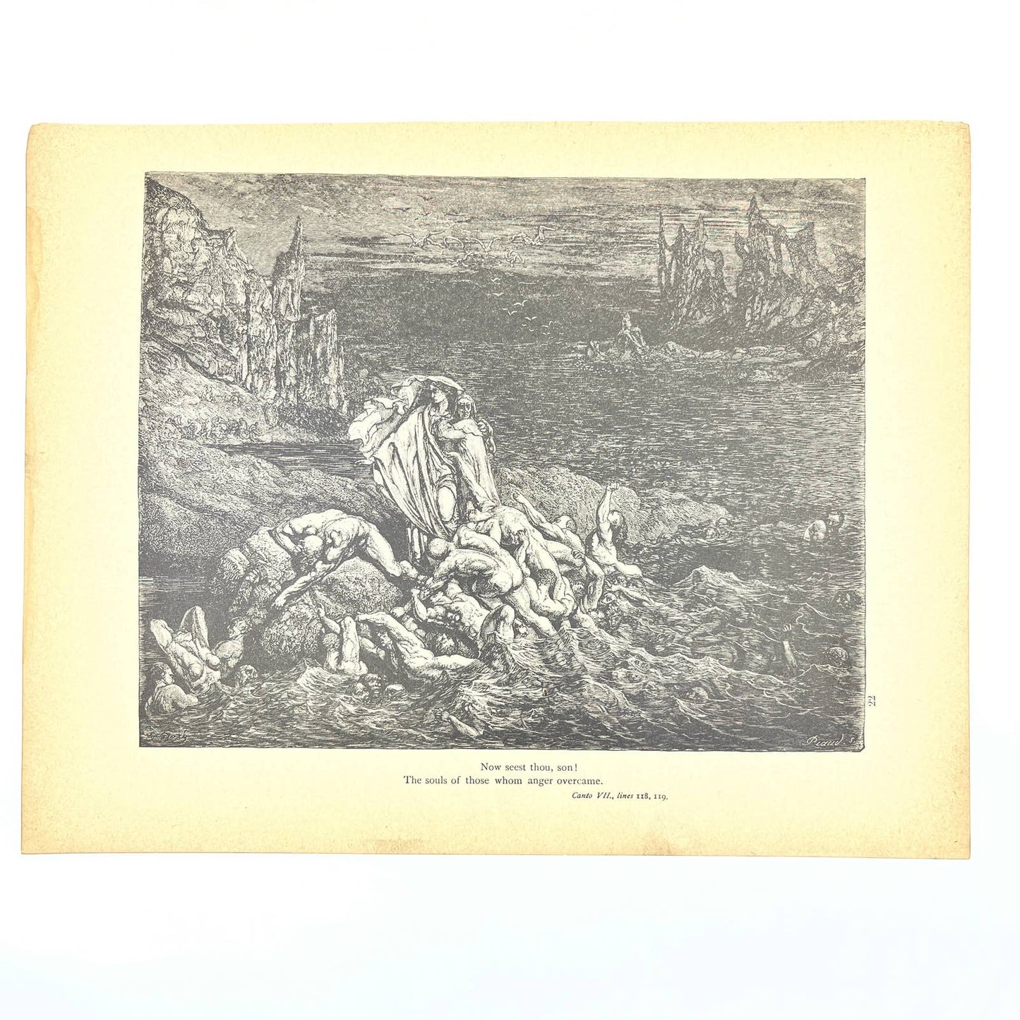Original 1880s Gustave Dore Engraving Divine Comedy The Angry Ones FL4