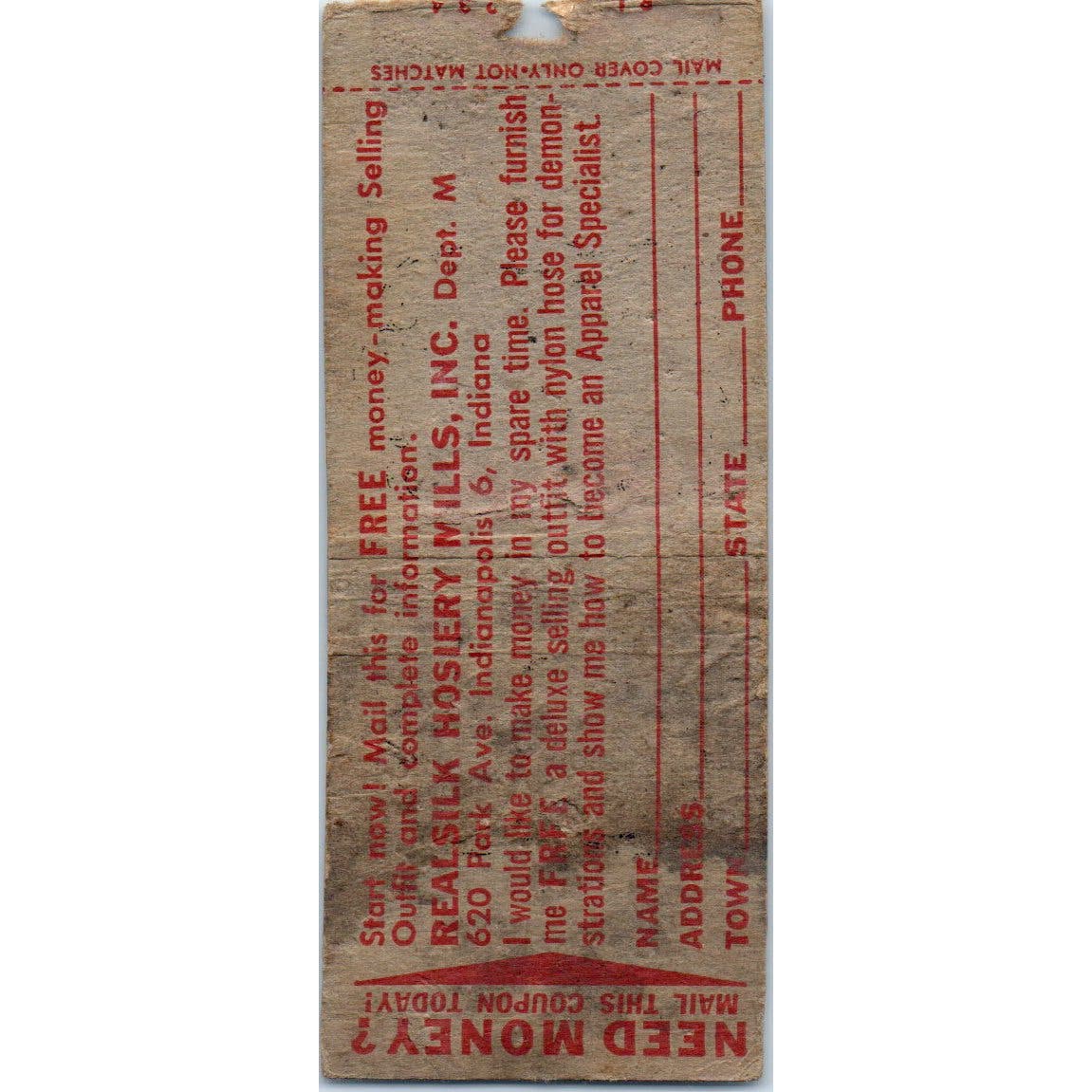 Be a Realsilk Apparel Specialist in Your Area Advertising Matchbook Cover SA9-M3