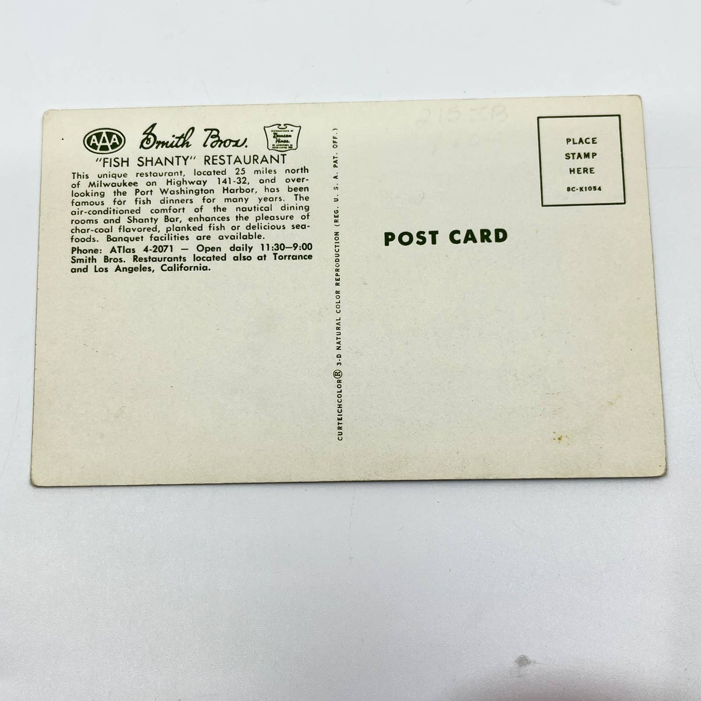 Vintage Postcard Smith Bros. Fish Shanty Restaurant Port Washington Wis. SC9