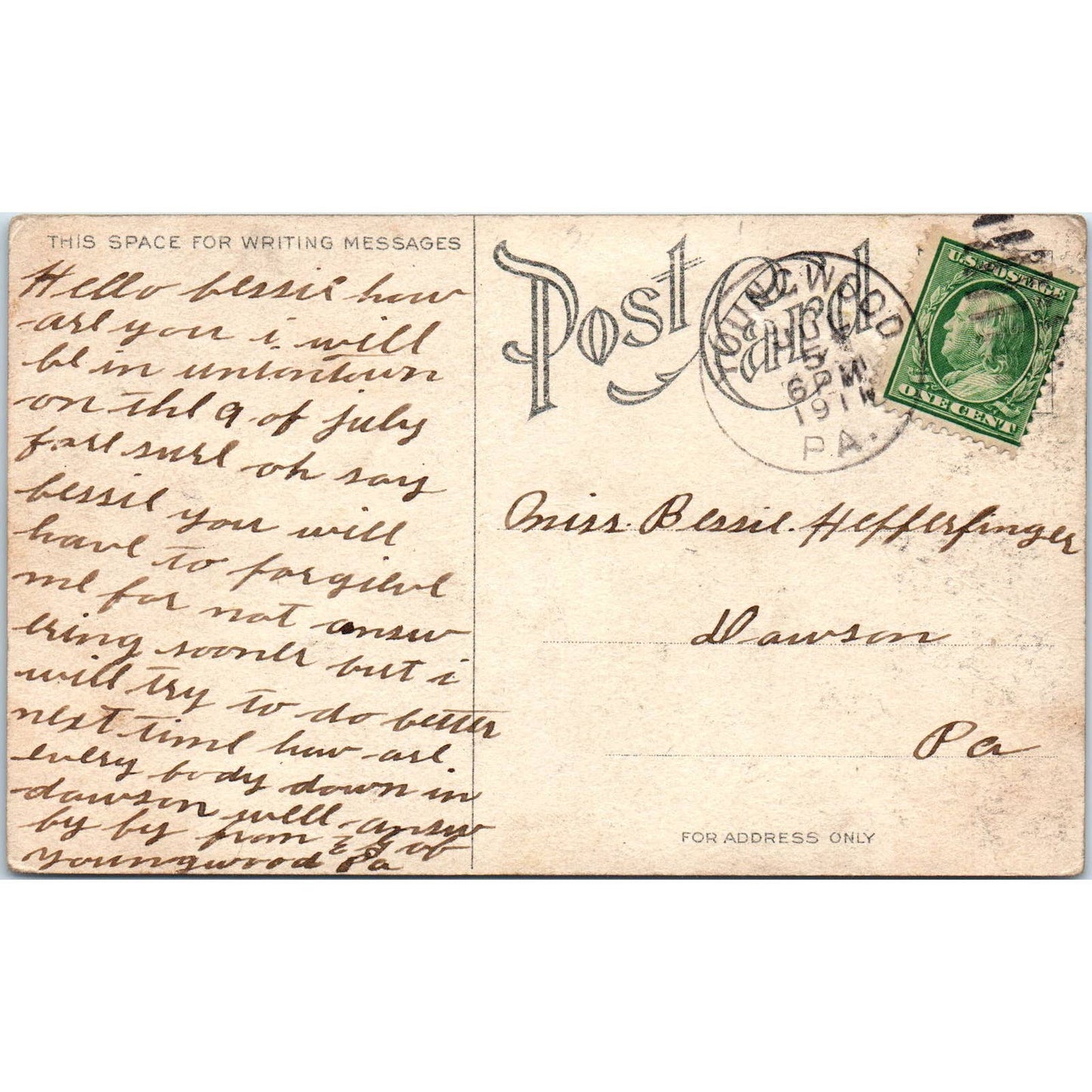 1911 Postcard Knob and Dunbar Camp on the Right Jummonville PA TD9-P1