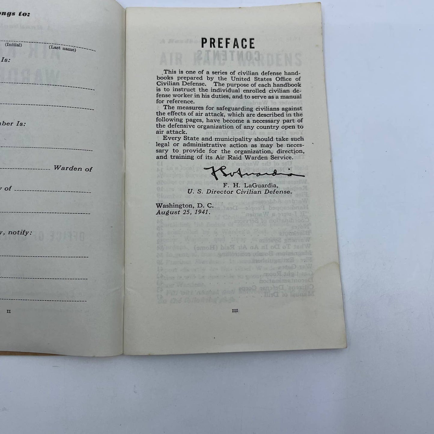 1941 WWII A Handbook for AIR RAID WARDENS Office of Civilian Defense TG6