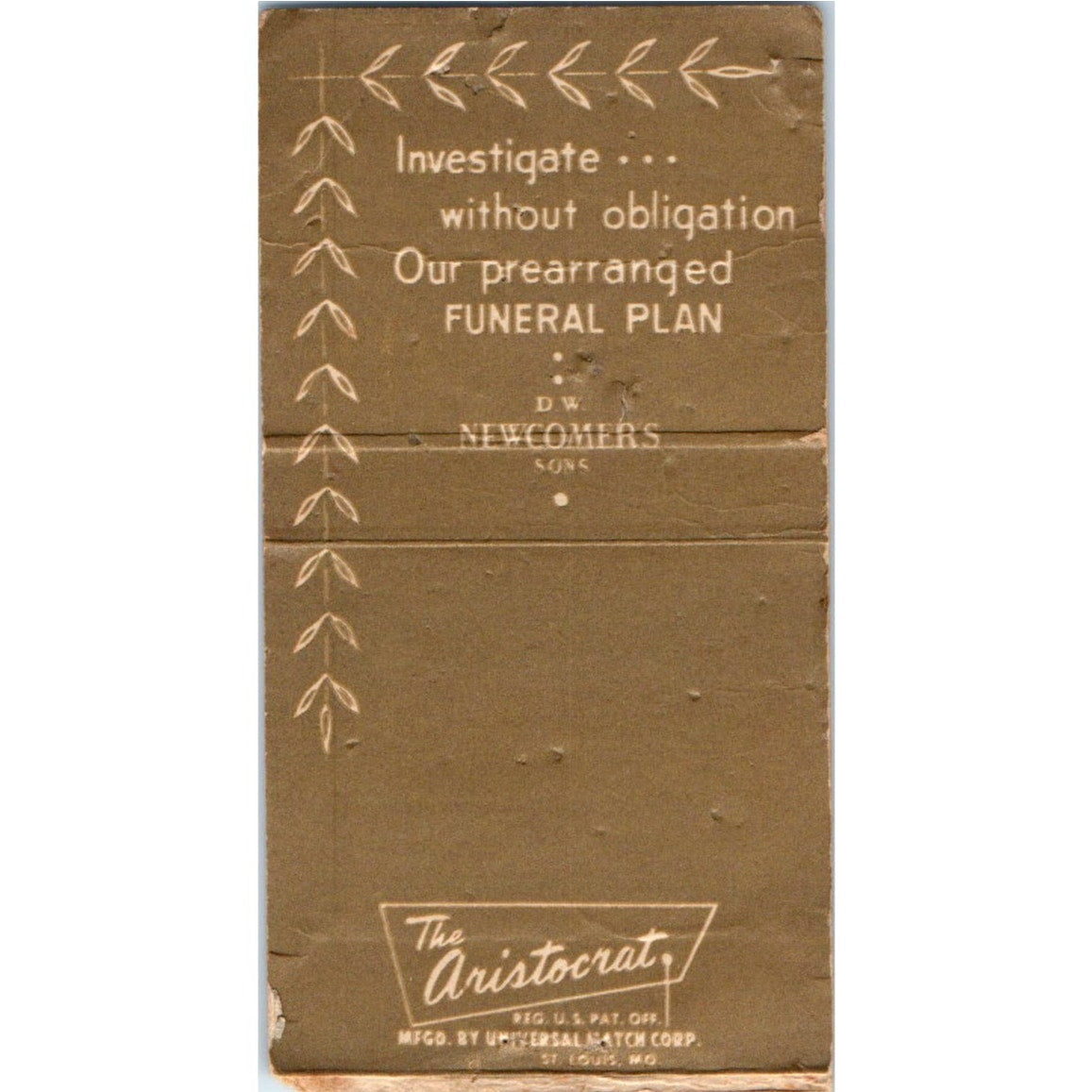 D.W. Newcomer's Sons Kansas City MO Advertising Matchbook Cover MM9-4