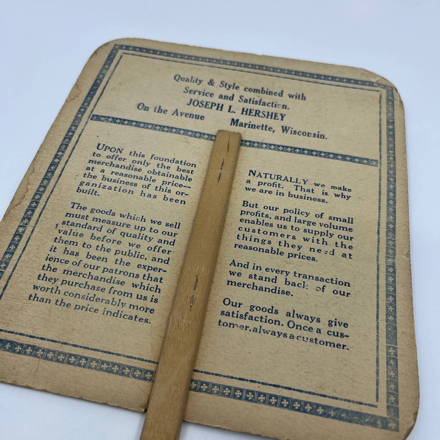 1920s Advertising Fan Joseph L. Hershey Marinette WI Flapper FL4