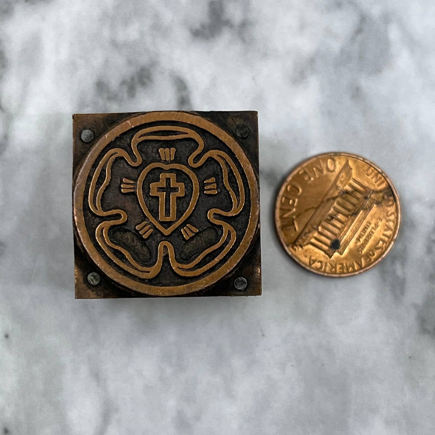 Vintage Letterpress Printers Block Plate Dr. Martin Luther College Emblem TJ512
