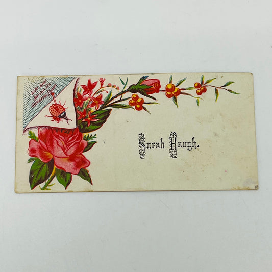 1880s Victorian Calling Card Sarah Haugh Floral Ladybug SAH9-S8