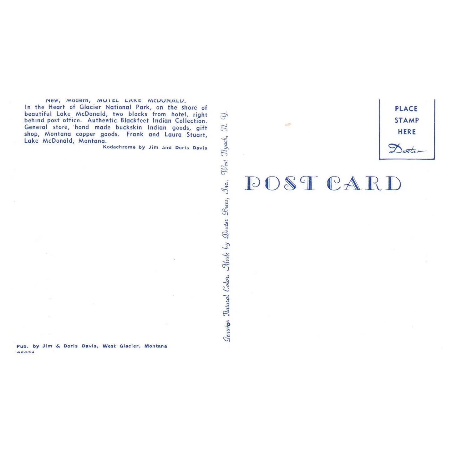 Vintage Postcard - Motel Lake McDonald Montana Frank & Laura Stuart TJ7-1