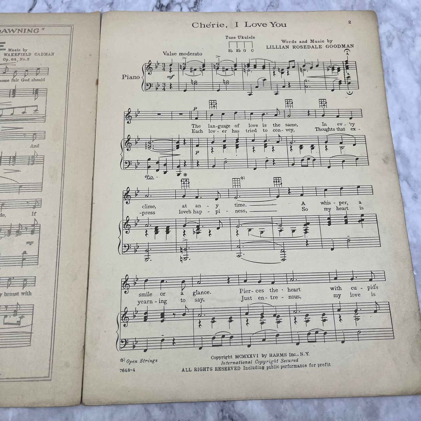 Vintage Sheet Music Cherie, I Love You Lillian Rosedale Goodman 1926 TI1