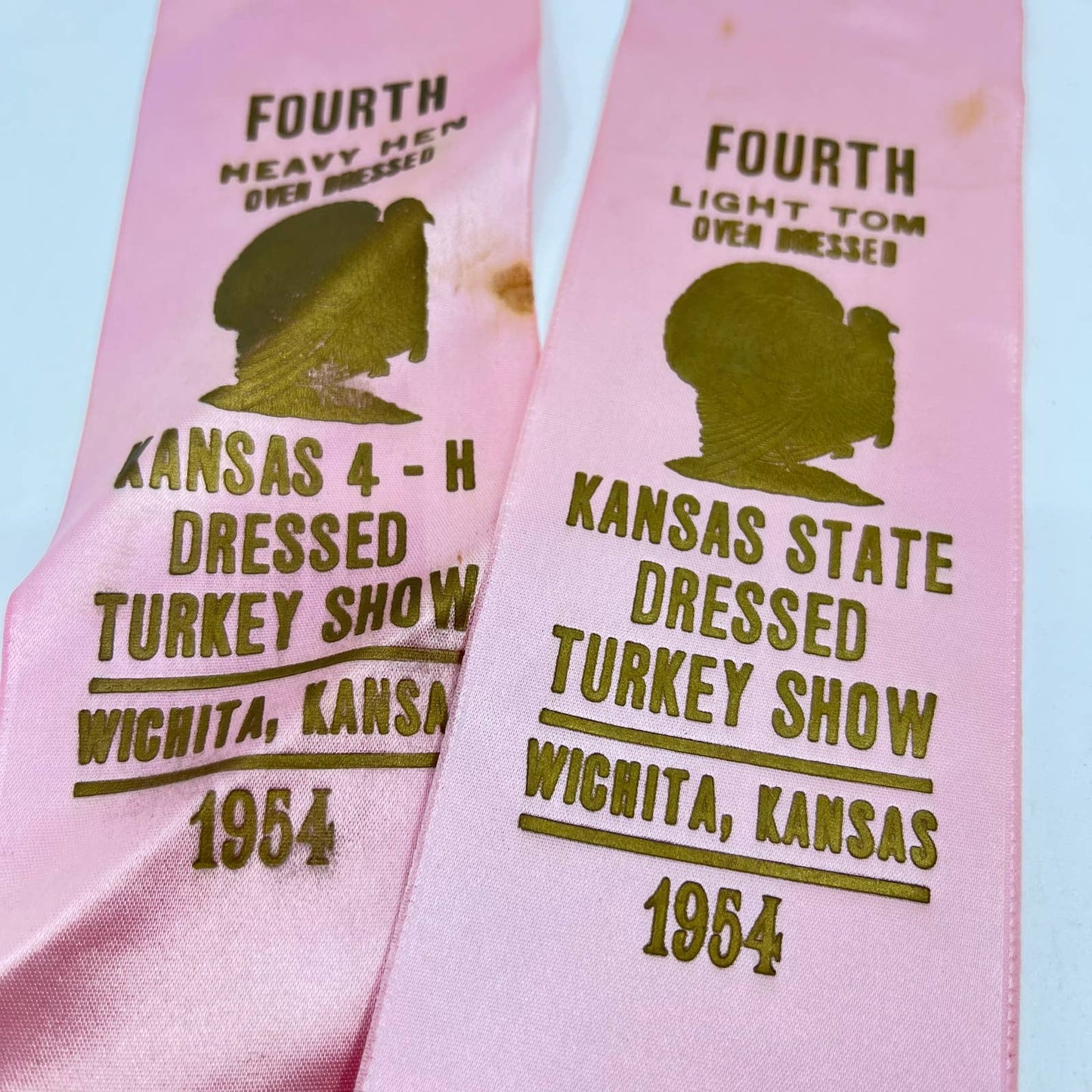 1954 2 Prize Ribbons Kansas State Fair 4-H Dressed Turkey Show Witchita KS TA3-5
