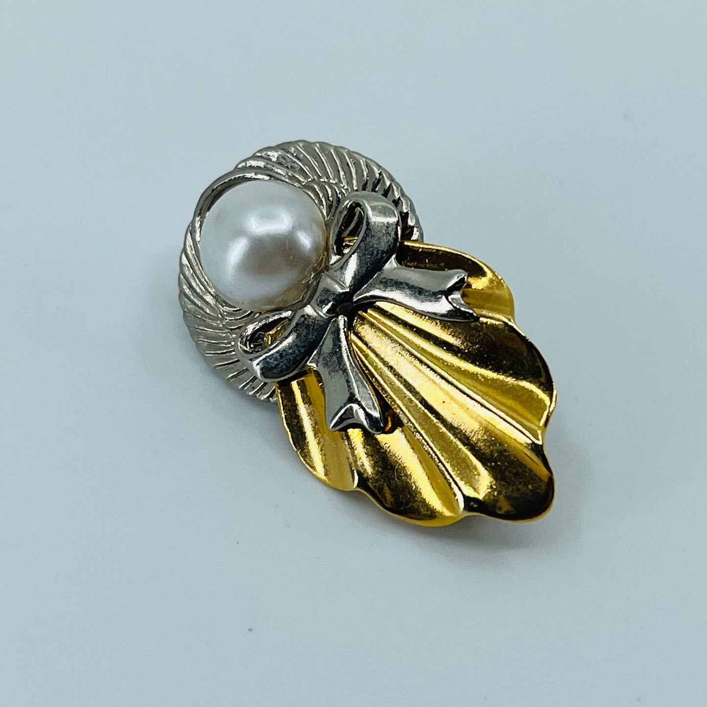 Vintage Angel With Faux Pearl Pin Gold & Silver Tone Brooch SB2