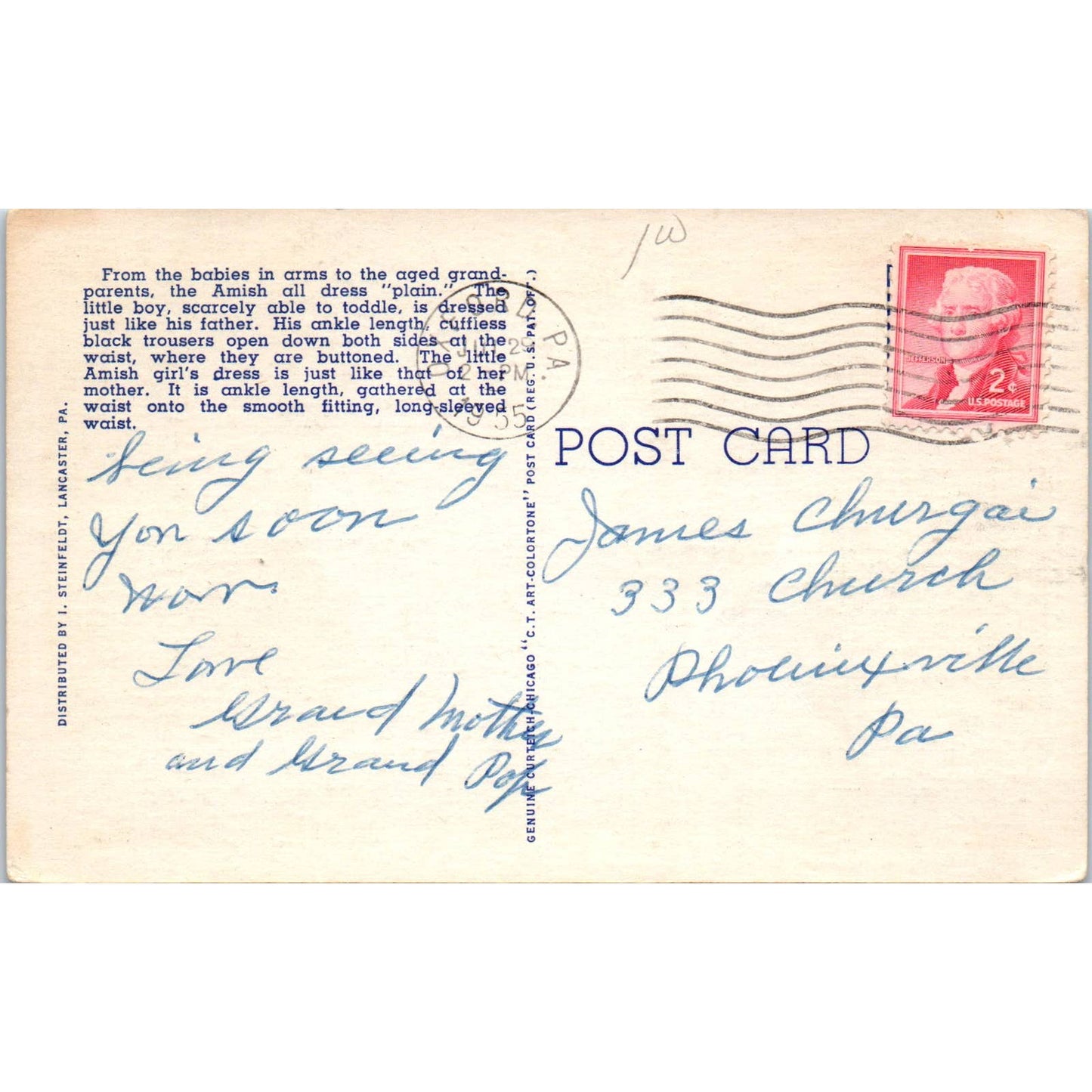 Vintage Postcard Belmont Avenue fromm Pike Street, Canonsburg PA TD8-P2