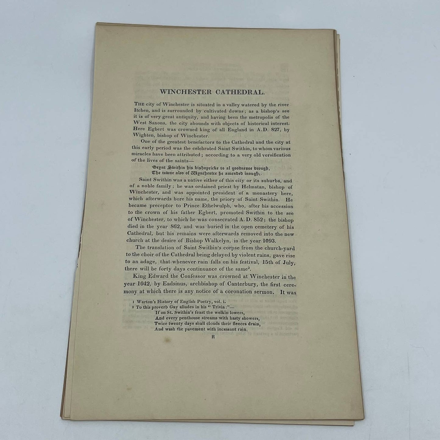 1836 Original Engraving Winchester Cathedral Transept View Floor Plan & Bio TG6