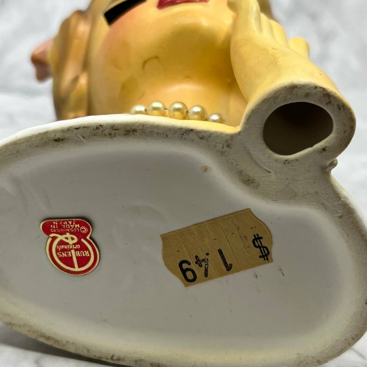 Vintage Rubens #488 Lady Head Vase Brown Hair Pearl Necklace and Earrings TJ2