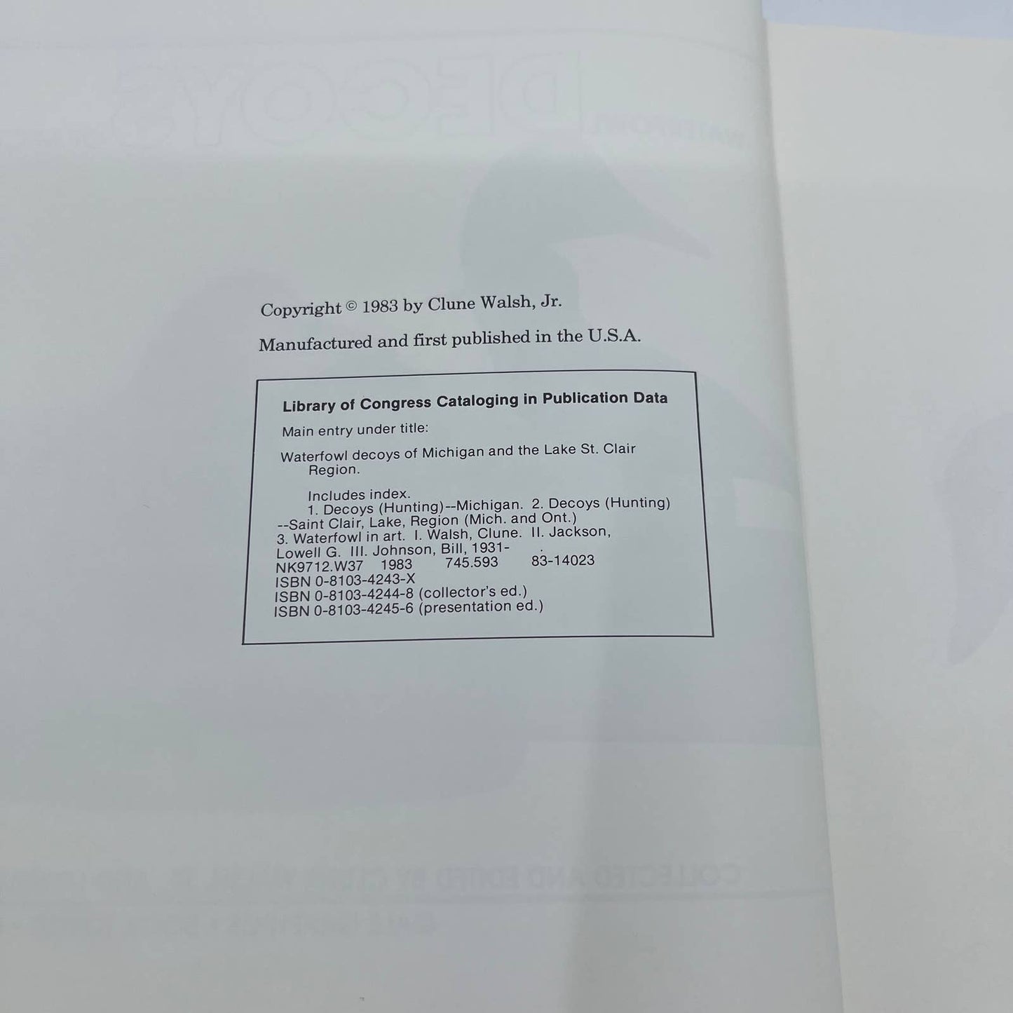 Waterfowl Decoys of Michigan and the Lake St. Clair Region H/C D/J Book TI2