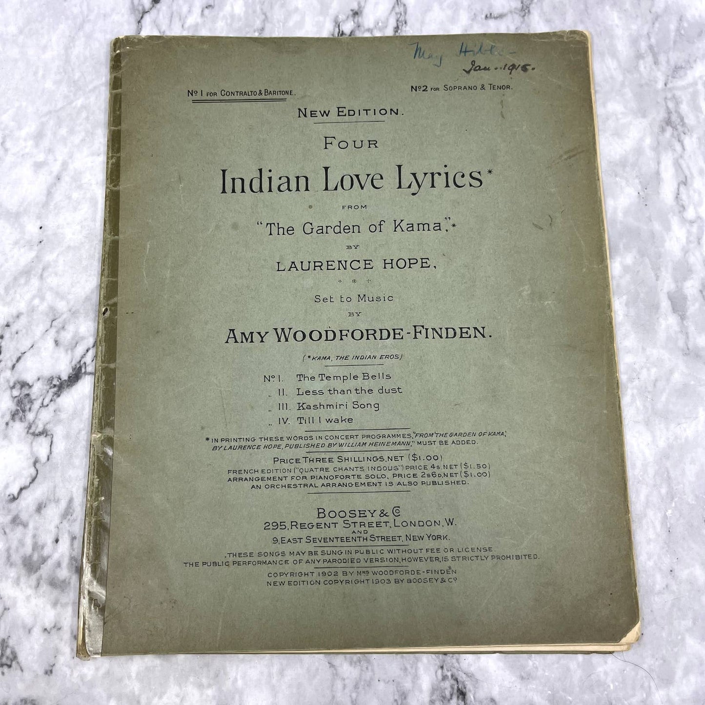 Antique 1902 Indian Love Lyrics Sheet Music And Lyrics Boosey Co. Ny TK2-SM