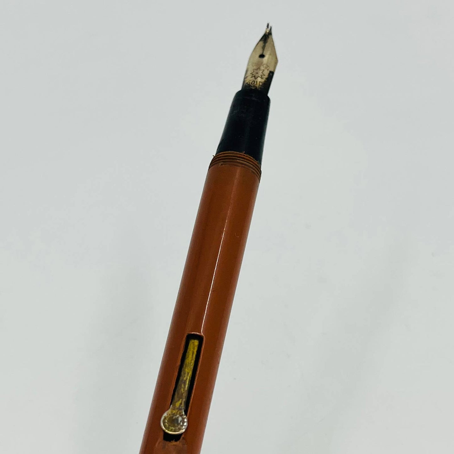 Vtg Burnt Orange Fountain Pen 14Kt Gold Nib No Cap SB8-2