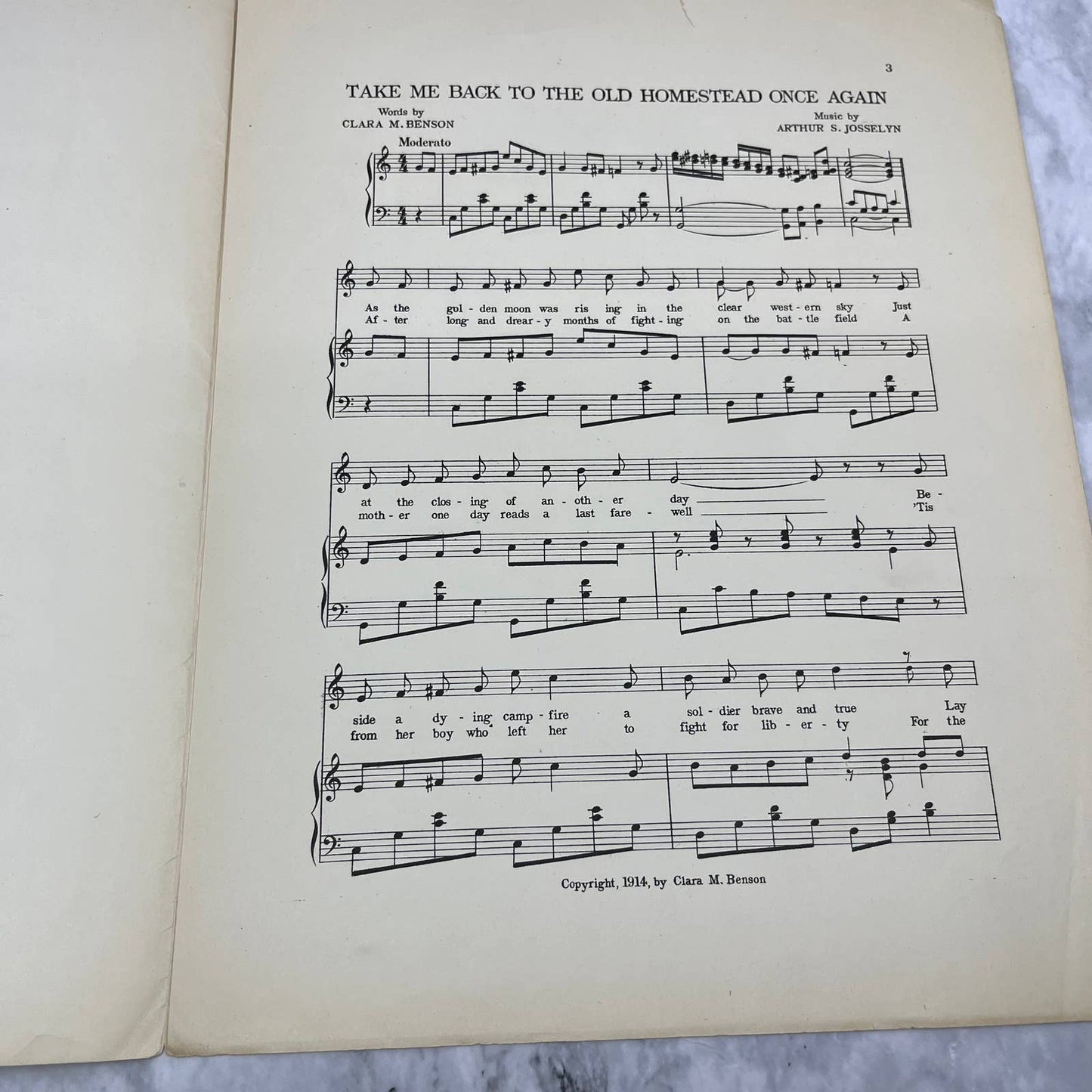 1914 Take Me Back to The Old Homestead Once Again Sheet Music Benson TJ4