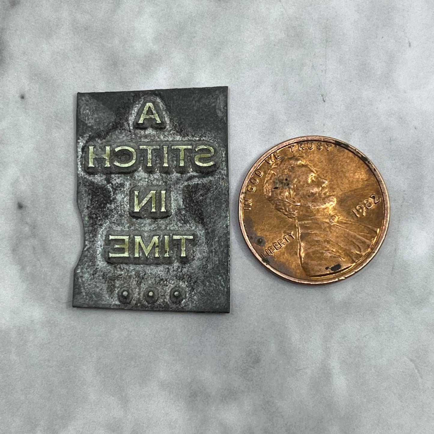 Vintage Printing Letterpress Printers Block Plate “A Stitch in Time” SE823