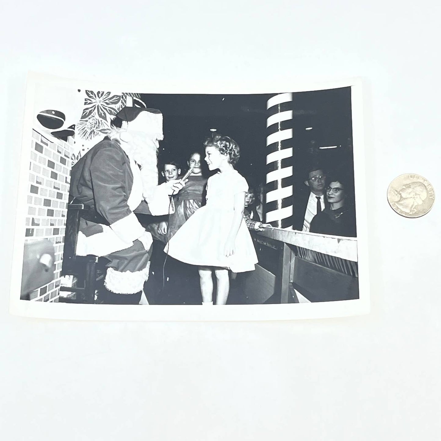 1950s Christmas Party Photograph Young Girl Meets Santa 5x7" AB7