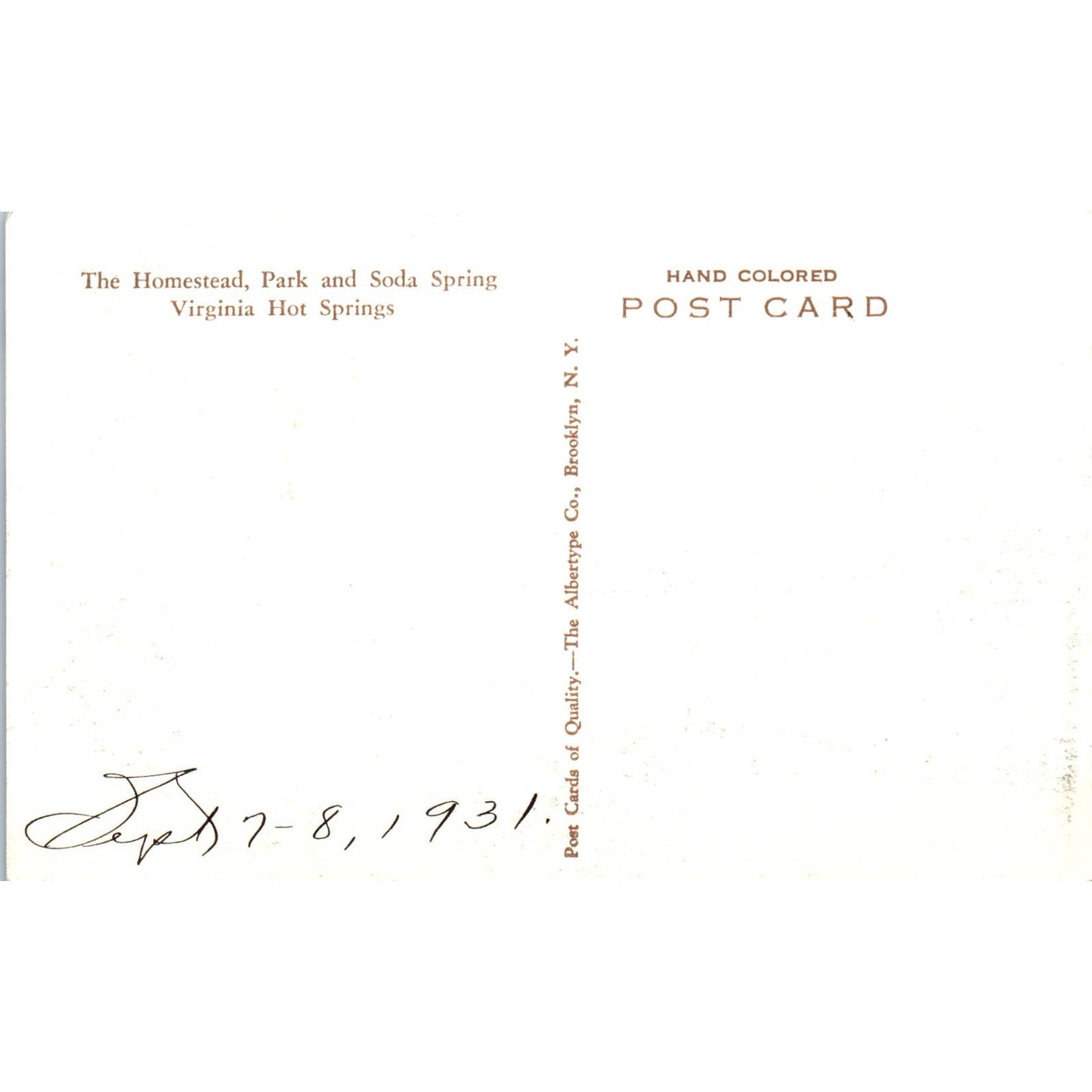 Homestead, Park and Soda Spring Virginia Hot Springs Original Postcard TK1-29