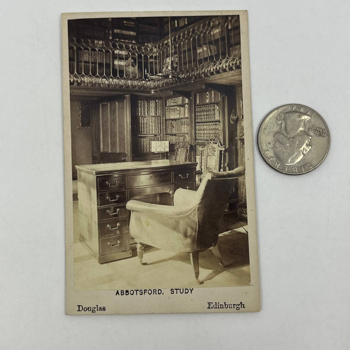 c1900 Victorian Photo Card Abbotsford Study Interior View Douglas Edinburgh AC2