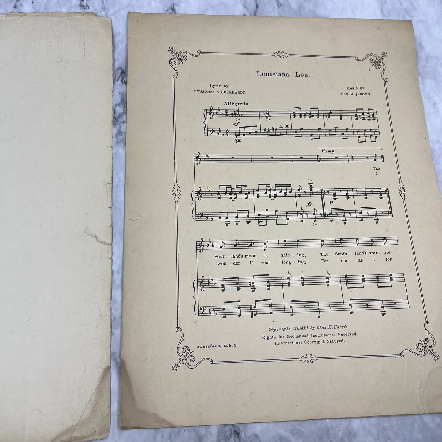 1911 Sheet Music-Louisiana Lou - Ben M. Jerome Woman Playing Banjo TI1