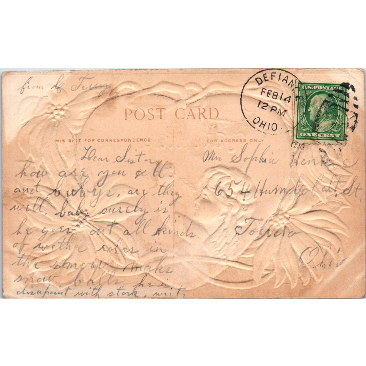 1910 Valentine Cupid Embossed Air Brushed Original Postcard P1-13
