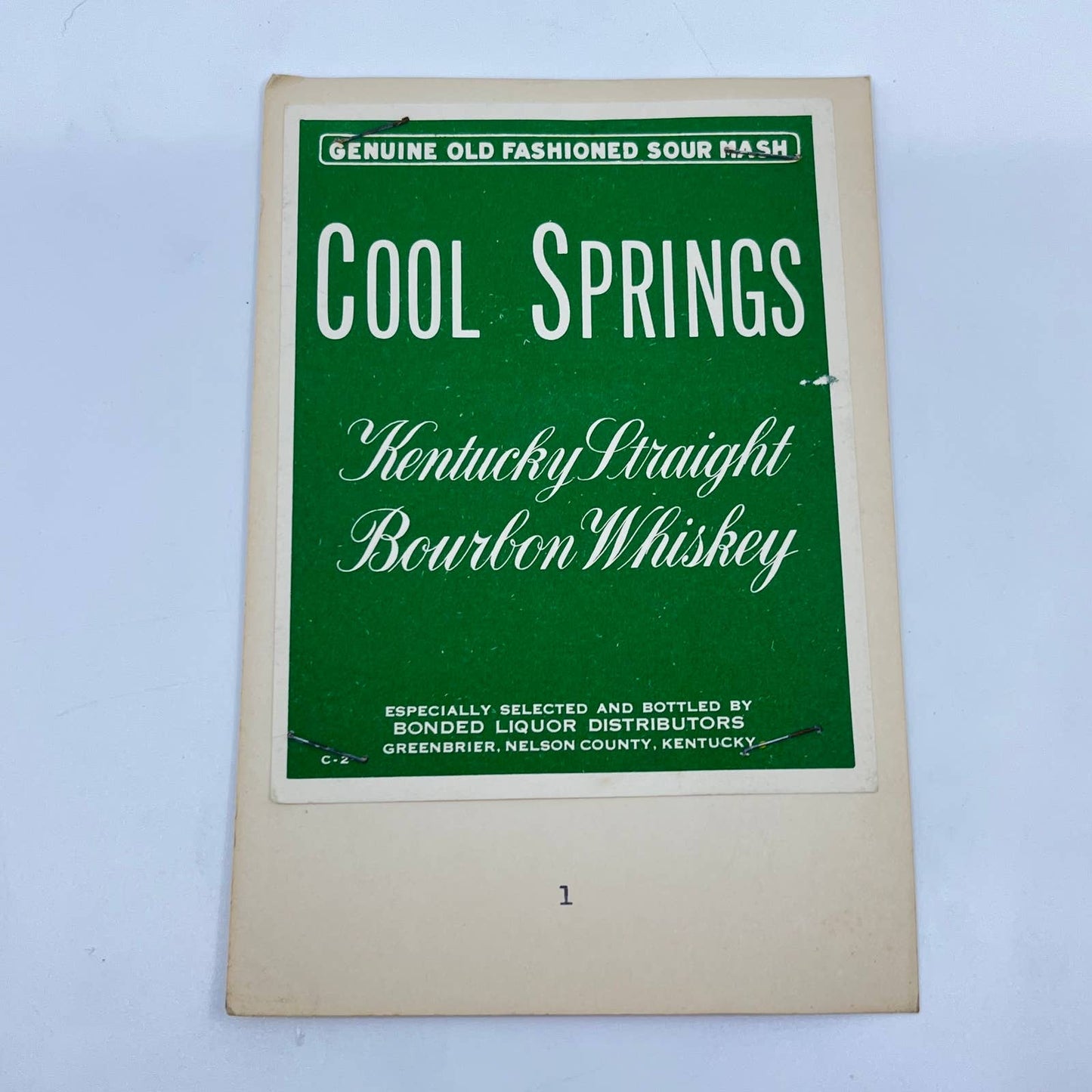 Cool Springs Bourbon Whiskey Label Bonded Liquor Distributors Greenbrier KY