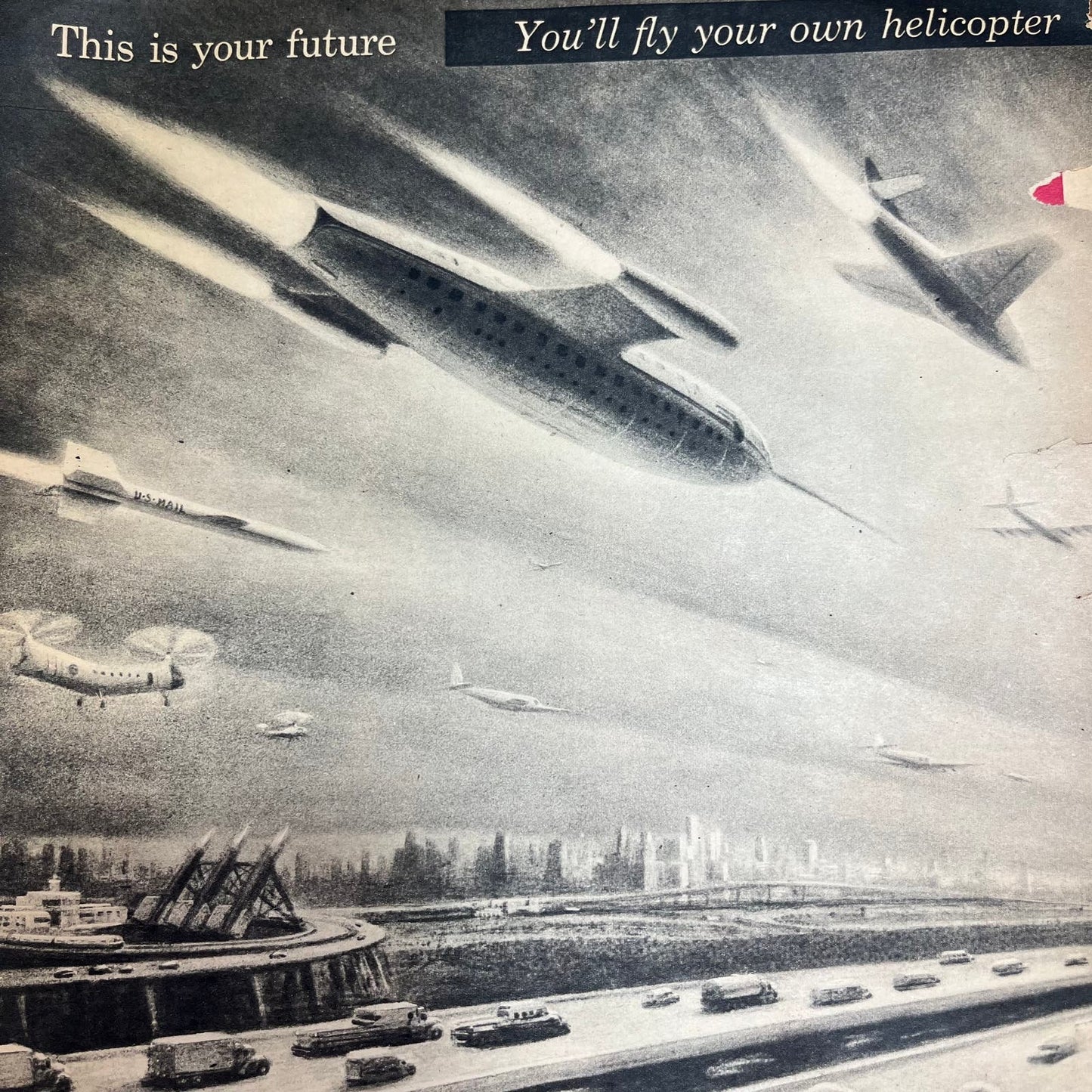 1956 Jan The American Weekly Magazine Retro Futurism Fred McNabb Flying Cars FL6-2