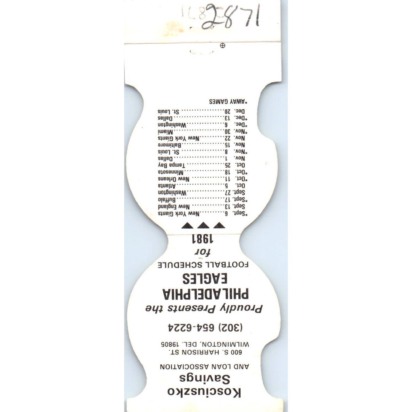 1981 Philadelphia Eagles NFL Football Schedule Matchbook Cover SA1-M4