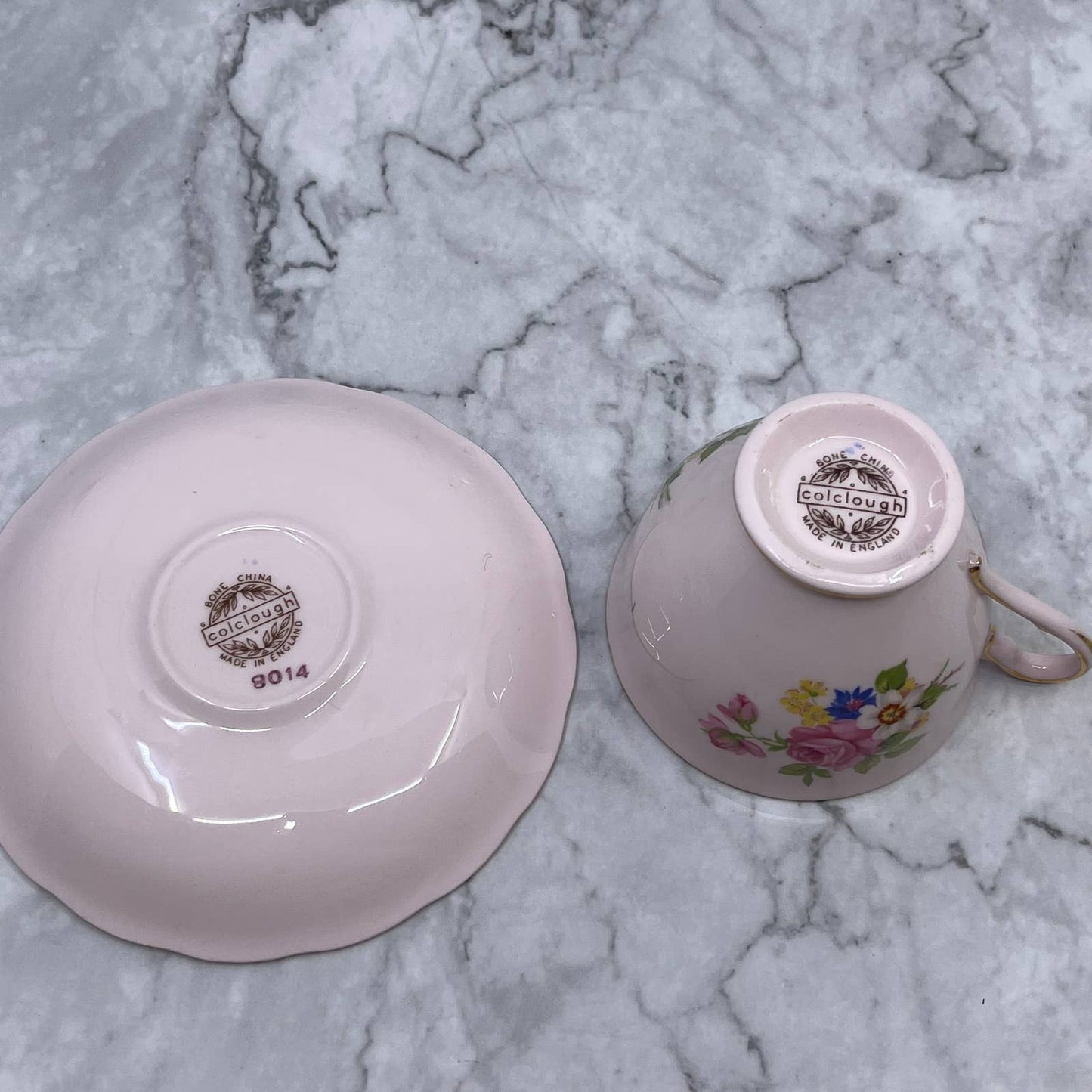 Colclough Pink Floral Tea Cup and Saucer, 8014, Made in England TD1