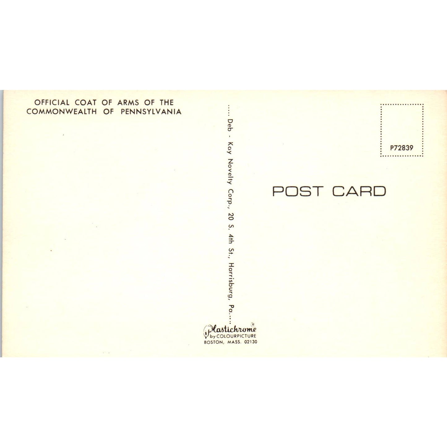 Vintage Postcard Commonwealth of Pennsylvania Coat of Arms TI1-1