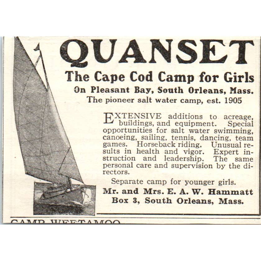 c1920 Harper's Ad - Camp Runoia for Girls Belgrade Lakes ME Pond Weiser EA3-1